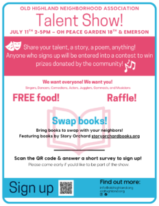 Talent show at 18 & Emerson July 11th 2-5pm